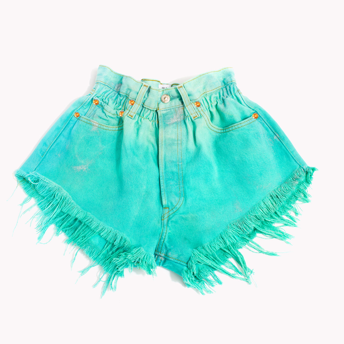Boho Shimmer Aqua Vintage High Waisted Shorts