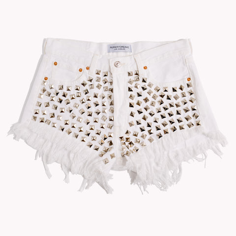 Wunderlust White Studded Vintage Shorts