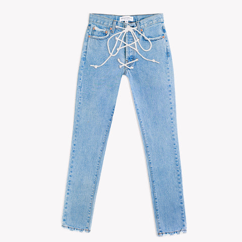 Lace Up High Rise Vintage Stone Jeans