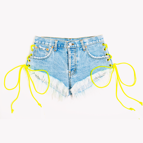 Neon High Waisted Side Lace Up Vintage Shorts
